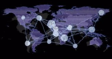 Avrupa üzerinde ortaya çıkan tek bir düğüm küresel veri akışını göstermek için titreşen düğümlere parlak çizgiler gönderiyor. Bağlantı, yenilik, teknoloji, siber alan, dijital, ağ, iletişim