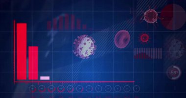 Zaman çizelgesi çubukları patlarken ve büyürken ok da virüsün dönüşümlü akışını gösteriyor. Dijital, tıbbi, veri görselleştirme, bilgi, bilimsel, geleceksel, sağlık