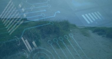 Başlangıç çubuklarında ve göstergelerde çizgiler görüntüleme ölçümlerini döndürürken yayılıyor. Fütüristik, dijital, teknoloji, veri görselleştirme, yenilik, manzara, soyut