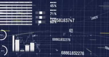 Gösterge paneli yüklendikten sonra tabloları gösterdikten sonra çubuklar çizgiler pasta çizelgeleri analitiği canlandırıyor. Fütürist, dijital, infografik, analitik, teknolojik, parlak, yüksek teknoloji