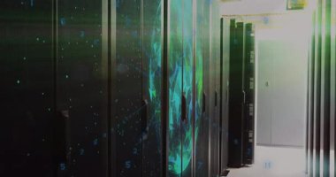 Sunucu önlüğü veri görselleştirmesinden sonra kabin kapılarında şebeke etkinliğini gösteren titreşimler beliriyor. Siber uzay, dijital, teknoloji, yenilik, veri, ağ, fütüristik
