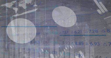 Ofis alanı üzerinde grafikler ve finansal veriler. İş, finans, ekonomi ve teknoloji konsepti dijital olarak oluşturulmuş imaj.