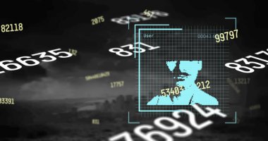 Veri işleme resmi ve insanların siyah arkaplan üzerindeki simgeleri. Küresel iş ve dijital arayüz kavramı dijital olarak oluşturulmuş görüntü.