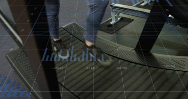 İş adamları üzerinden finansal veri işleme görüntüsü. İş ve teknoloji kavramı.