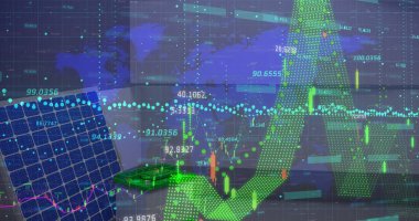 Güneş paneli üzerinden finansal veri işleme görüntüsü. Elektrik, enerji ve güç dağılımı dijital olarak oluşturulmuş görüntü.