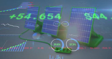 Dünya haritası üzerinde istatistik ve finansal veri işleme resimleri. Küresel iş dünyası dijital arayüz teknolojisi ve dijital olarak oluşturulan ağ konsepti.