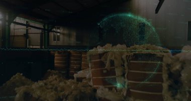 Mali grafiklerin ve çöplerle dolu deponun verilerinin resmi. Atık, çöp, ekonomi ve finans kavramı dijital olarak üretilen imaj.