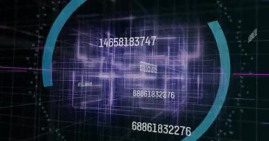 Mor şebekeye başlıyorum. Küreyi yakınlaştırıyorum. Dönen halkalar oluşturuyorum. Siber uzay, veri görselleştirme, dijital, fütüristik, soyut, teknolojik, ağ