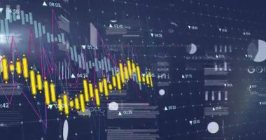 Torpido gözünde mumların salındığını, çubukların dolduğunu, çizginin büyüdüğünü gösteren çizgiler var. Analizler, görselleştirme, bilgi, finans, dijital, fütüristik, veri odaklı