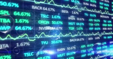 Ticari arayüzün titreşimli yüzdeleri artmaya başladığında, işaretçi süpürmeye ve ticari beslemeleri göstermeye başlar. Teknoloji, finans, analitik, gösterge paneli, neon, fütüristik, veri