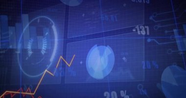 Gösterge paneli göründüğünde, aylık ölçümlerin arttığını gösteren gösterge paneli döngü göstergesi kaydırma grafikleri. Veri görselleştirme, dijital gösterge paneli, holografik arayüz, analitik, teknoloji, bilgi grafikleri, modern tasarım