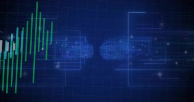 Başlangıçta hareketli çubuk grafiği içe doğru kayar ve çubukları sallayarak veri eğilimlerini görselleştirir. Teknoloji, analitik, fütürizm, veri, görselleştirme, dijital, yenilik