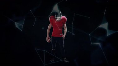 Futbolcu, yeni başlayan bir ağda dev bir el ele tutuşan atlet olarak dünyayı şekillendiriyor. Dijital, geleceksel, sanal, yenilik, dinamik, teknoloji, spor