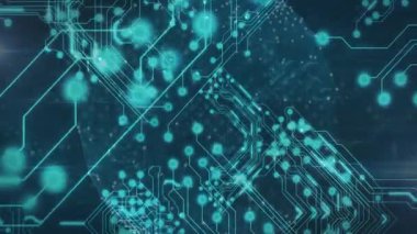 Parlayan devre çizgileriyle başlayıp dönen dijital küreye dönüşerek, canlı ağı görselleştirerek. Gelecek, teknoloji, yenilik, dijital, bağlantı, ağ, soyut