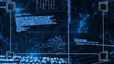 Şebeke inen kod akışını etkinleştiriyor dönen halkaları istifliyor ve yüzen düğümler veriyi görselleştiriyor. Fütürist, dijital, soyut, teknolojik, sürükleyici, siber, veri