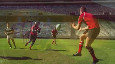 Düz geçiş, kırmızı formalı oyuncu, spor takibi için destek taraması alınıyor. Atletik, takım, rekabet, aksiyon, spor, açık hava, yoğunluk