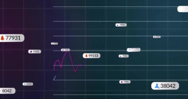 Koyu mavi ızgara, pazar eğilimlerini görselleştirmek için veri kartlarının kaymasını ve grafiklerin çizilmesini tetikler. Kontrol paneli, analitik, görselleştirme, veri, teknoloji, üretkenlik, ilerleme