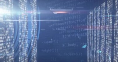 Bilgi akışını görselleştirmek için kod parçacıkları solarken dijital veri koridoru açılıyor. Siber uzay, teknoloji, fütüristik, yenilik, siber şebeke, soyut, dijital mimari