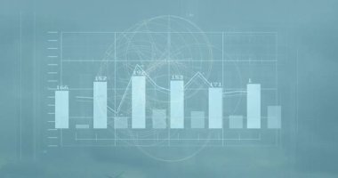 Çizgi değerlerini dolduran ve canlandıran soluk çubuklar, dönen küre ile tarım arazisi verilerini gösteriyor. Analizler, görselleştirme, bilgi, endüstriyel, kırsal, modern, dijital