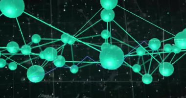 Canlandırmaya başladıktan sonra neon-yeşil küre ağı sola dönerek veri akışını gösteriyor. Teknoloji, veri, görselleştirme, dijital, ağ, soyut, geleceksel