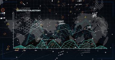 Siyah arkaplan üzerinde veri işleme resmi. küresel iş ve dijital arayüz kavramı dijital olarak oluşturulmuş görüntü.