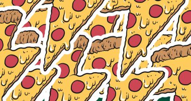Yeşil şekilli pizza ikonlarının resmi. Küresel iş ve dijital arayüz kavramı dijital olarak oluşturulmuş görüntü.