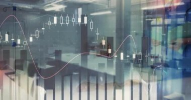 Muayene odasını gösteren animasyon tabloları olarak hastanın sağlık raporlarını inceleyen doktor. Analizler, sağlık hizmetleri, profesyonellik, veri görselleştirme, tıbbi, yenilik, modern