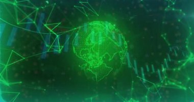 Başlangıçta ortaya çıkan ve dönen, yükselen çubuklar, canlı veri akışını gösteren çizgi grafiği. Fütürist, dijital, soyut, analitik, teknoloji, yenilik, veri