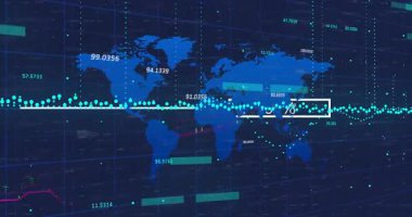 Beyaz ilerleme çubuğu% 100 veri gösterge paneline ulaşıyor. 3 boyutlu grafikler ve gerçek zamanlı ölçümler gösteriliyor. Dijital, analitik, fütüristik, görselleştirme, teknoloji, gösterge paneli, finans