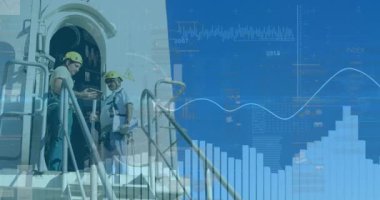 Teknisyen tıkırdatma tableti ve veri çizelgeleri kuleye girmeden önce akran koşumlarını ayarlarken canlandırılıyor. Endüstriyel, takım çalışması, güvenlik, iletişim, teknoloji, açık hava, mühendislik