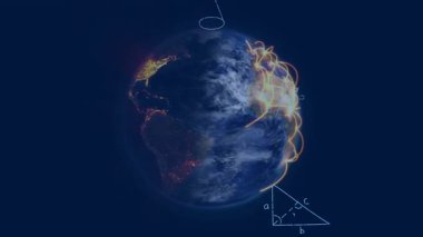 1 saniyelik gecikmeden sonra turuncu kavisler dönüyor ve tebeşirler veri ve matematiği gösteriyor. Gezegen, veri görselleştirme, eğitim, dijital, soyut, teknoloji, bilimsel