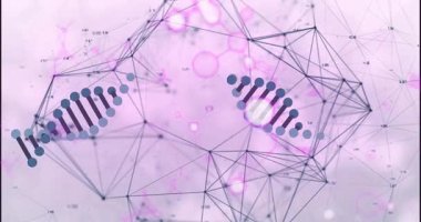 Arkaplan ağı atımı, kenarlardan kayan DNA segmentleri dönen ve birleşik sarmal haline gelen. Fütürist, teknoloji, moleküler, yenilik, soyut, bilim, dijital