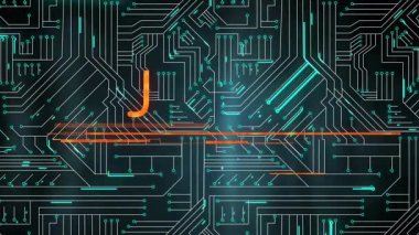 Parlayan turuncu ışın süpürme devresi kehribar uyarısı başlatılıyor. Şekil değiştirme ve titreşim uyarısı. Teknoloji, siber güvenlik, alarm, yenilik, ui, arayüz, dijital