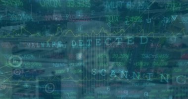 Borsa görüntüsü ve şehir merkezindeki bağlantılar. Küresel finansman, bilgisayar ve dijital arayüz kavramı dijital olarak oluşturulmuş görüntü.