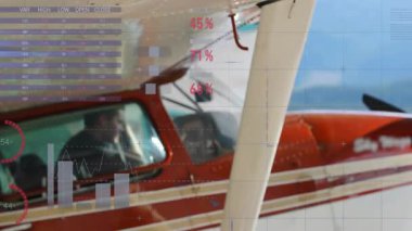 Kanatlara odaklanan kamera göstergeler ve çizelgeler ile uçuş başlatma havacılık örtüşmeleri, pilot izleme ölçümleri. Uzay, enstrümantasyon, analitik, izleme, teknoloji, yenilik, uçuş