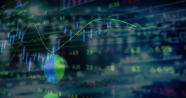 Mumları kaydırmak turta büyümesini başlatmak, çizelgeler genişliyor, çizgiler kesişiyor, pazar eğilimini gösteriyor. Finansal, analitik, görselleştirme, dijital, veri, dinamik, gösterge paneli