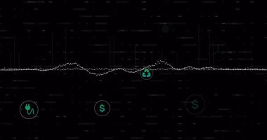 Piyasa eğilimini gösteren enerji finans simgelerini canlandırırken dalga formunun sekmesine neden olan girdi alınıyor. Teknoloji, sürdürülebilirlik, yenilik, veri görselleştirme, temiz enerji, ikonografi, dijital sanat