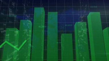 Sol çubukta başlayan yeşil çizgi ve veri eğilimini gösteren sabit sütunlar boyunca yükselen artışların izini sürüyor. Finans, analitik, veri görselleştirme, gösterge paneli, teknoloji, grafikler, ilerleme