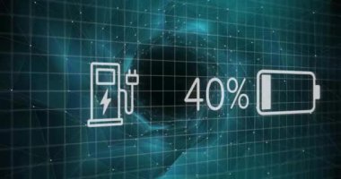 Başlangıçta Eko şarj aleti animasyon bataryası seviyesi yükseliyor sonra da Eko statüsüne düşüyor. Teknoloji, sürdürülebilirlik, dijital, yenilenebilir, yenilik, enerji, veri görselleştirme