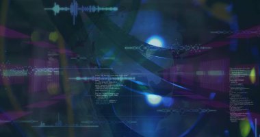 Donanma dijital uzayında ışıkların, şekillerin ve veri işlemenin görüntüsü. Veri işleme, dijital arayüz ve dijital olarak oluşturulmuş görüntü konsepti.