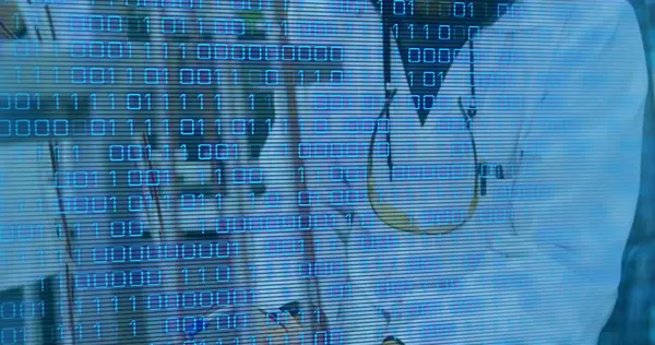 Kamyon bayrağı üzerinde covid virüs hücrelerinin ve dijital simgelerin resmi. Dijital olarak oluşturulmuş resim.