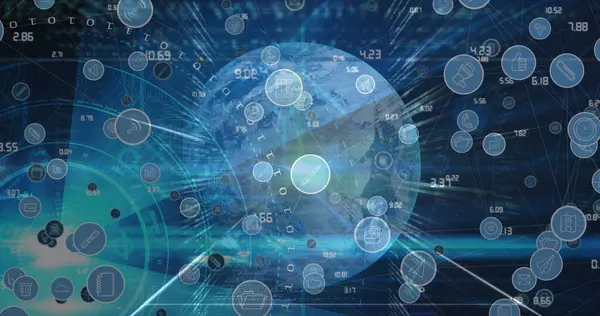 Dünya üzerinde veri işleme görüntüsü. küresel iş ve dijital arayüz kavramı dijital olarak oluşturulmuş görüntü.