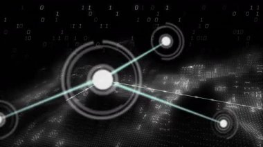 Karanlık dijital düzlemde ortaya çıkan darbe merkezi düğümü ağ bağlantılarını ateşliyor ve veri akışını görselleştiriyor. Gelecekçi, siber, soyutlama, bağlantı, teknoloji, yenilik, dinamizm