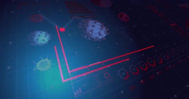 Sürüklenen virüsler kırmızı eksen oluşturarak beyaz blok üremesini sağlıyor, veri artışını gösteren çubuklar yükseliyor. Gelecekçi, dijital, veri, teknoloji, analitik, bilgi, yenilik