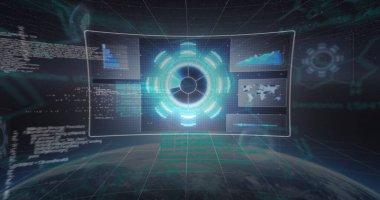 Dünya üzerinde veri işleme görüntüsü. küresel iş ve dijital arayüz kavramı dijital olarak oluşturulmuş görüntü.