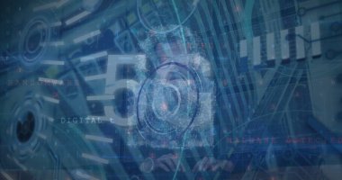 Beyaz adamın ve sunucu odasının veri işleme görüntüsü. Küresel iş ve dijital arayüz kavramı dijital olarak oluşturulmuş görüntü.