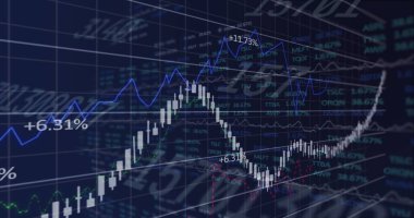 Karanlık arka plandaki finansal bağlantıların görüntüsü. Küresel bağlantılar, veri işleme ve dijital arayüz konsepti dijital olarak oluşturulmuş resim.