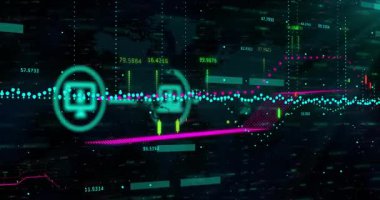 Monitör simgesinin kaybolması, simgelerin ortaya çıkması, veri dalgalarının yükselen çubukların eğilimleri göstermesi ile başlatıldı. Teknoloji, analitik, veri görselleştirme, finans, dijital, yenilik, grafikler