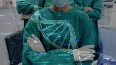 Kadın cerrah bir adım öne çıkıyor ve odak noktasını DNA sarmalı oluşturarak ameliyathanede ekip oluşturuyor. Tıbbi, sağlık, yenilik, işbirliği, kesinlik, bilim, teknoloji