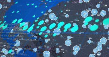 Bağlantı ağı üzerinden veri işleme resmi. Küresel bağlantılar, hesaplama ve dijital arayüz konsepti dijital olarak oluşturuldu.